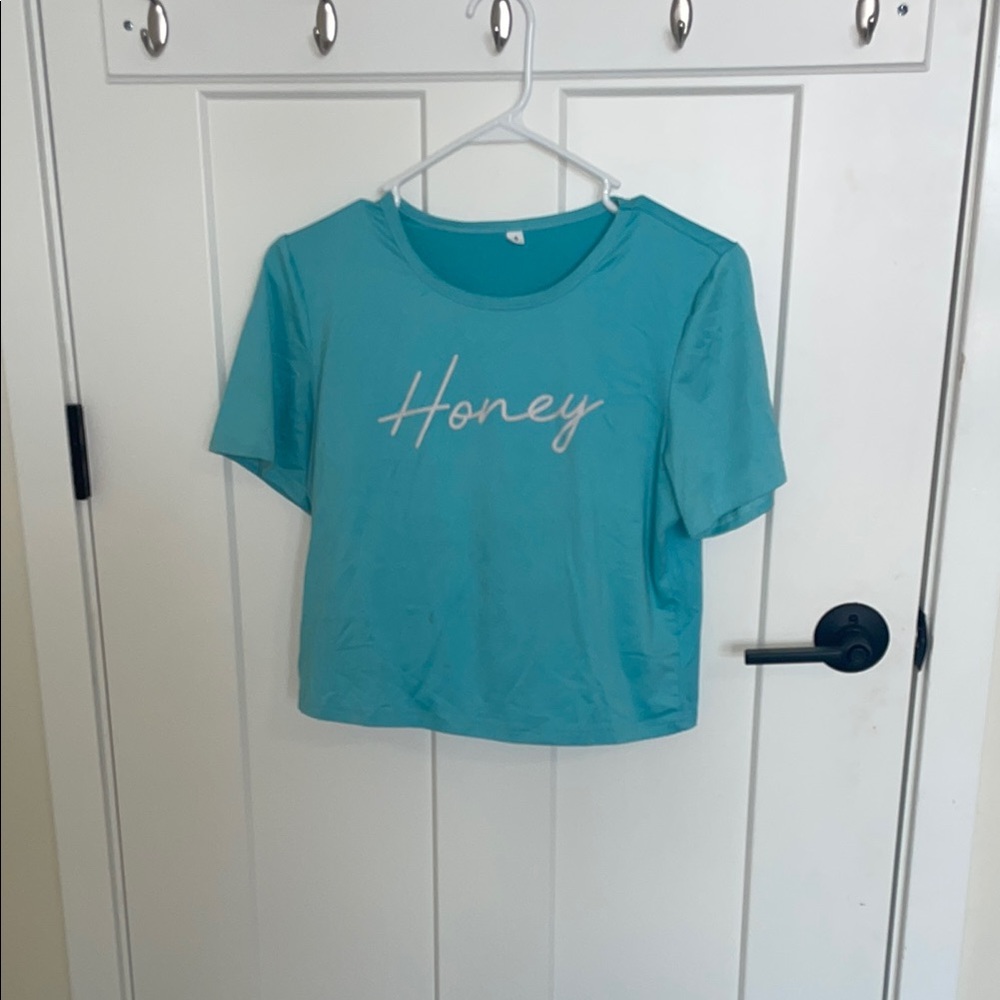 SHEIN Blue 'Honey' Short Sleeve Tee